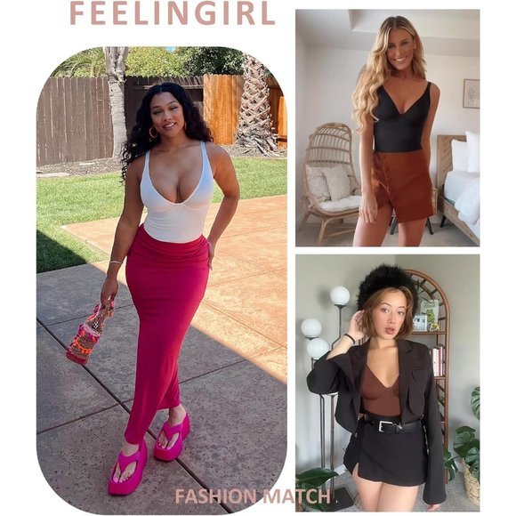 Women Tummy Control Body Suits Deep V Neck Thong Shapewear Bodysuits - Picture 3 of 6